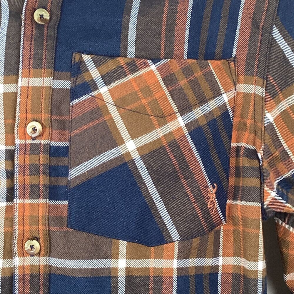 Browning Long Sleeve Flannel Shirt Size Medium Brown Plaid - Picture 3 of 8